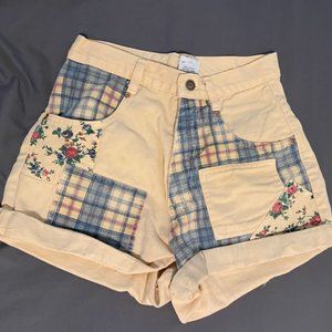 Yellow Patterned High Waisted Jean Shorts